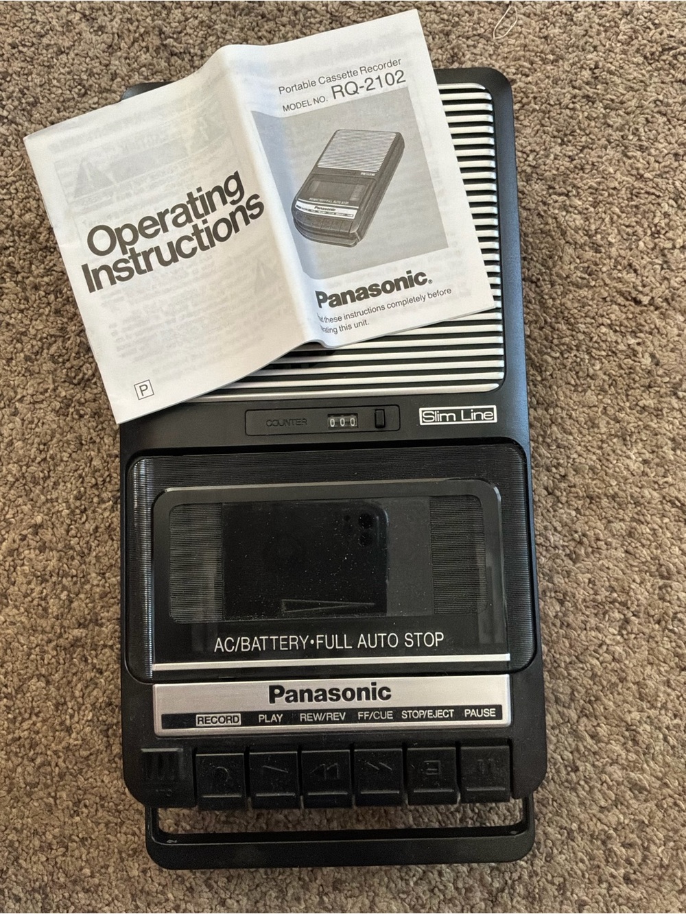 Vintage Panasonic RQ-2102 Portable Cassette Recorder Slim Line Box & Manual